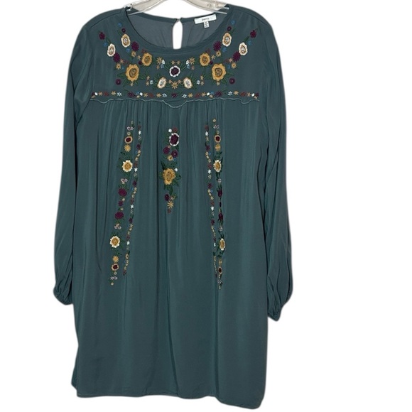 JODIFL Elegant Teal Dress Sz Small Lined Embroidered Details Rayon - Picture 10 of 10